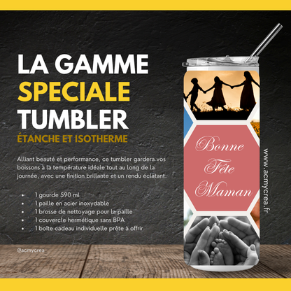 Tumbler Personnalisé Maman avec Photos – Gourde Isotherme 590 ml Mosaïque Fête des Mères (A&C My Créa)