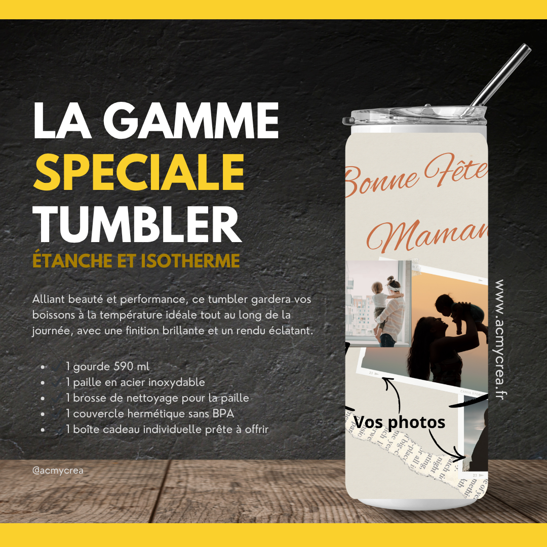 Tumbler Bonne Fête Maman Personnalisé – Cadeau Original 590 ml (A&C My Créa)