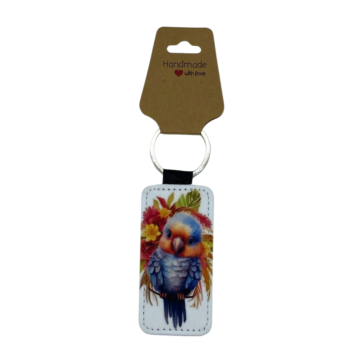 Porte-clé oiseau coloré avec fleurs