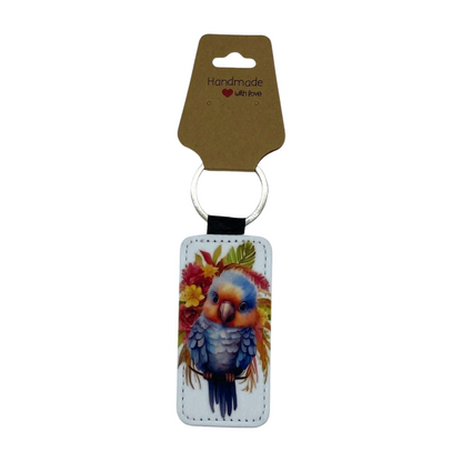 Porte-clé oiseau coloré avec fleurs