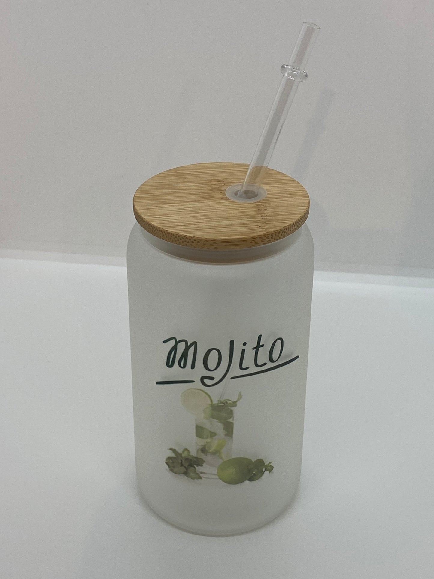 Verre canette “Mojito” 470 ml avec couvercle bambou et paille