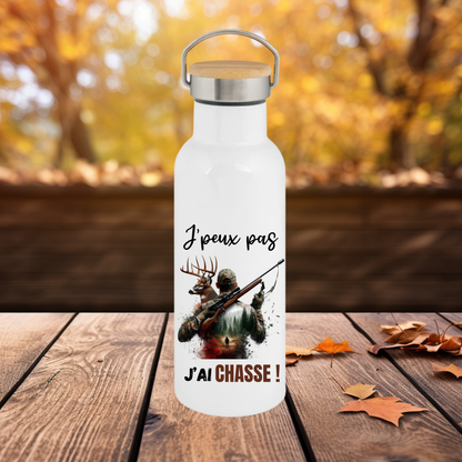 Bouteille - Gourde isotherme 750 ml inox bambou - "J'peux pas J'ai Chasse !" (A&C My Créa)
