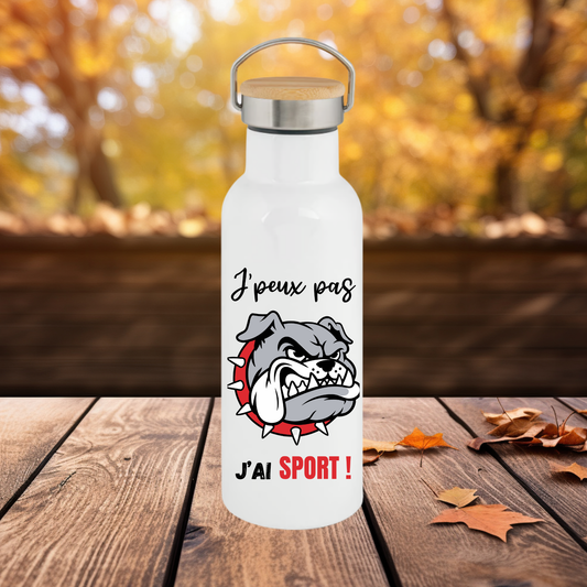 Bouteille - Gourde isotherme 750 ml inox bambou sport gourde thermique "J’peux pas j’ai sport" (A&C My Créa)