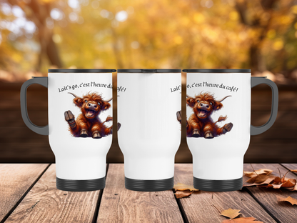 Mug thermos - isotherme Aluminium 450 ml "Vache - Lait's go, c'est l'heure du café !"