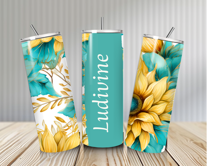 Gourde Tumbler isotherme -   Tournesols Jaune Soleil & Turquoise