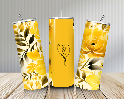 Gourde Tumbler isotherme - Fleurs Jaunes & Doré