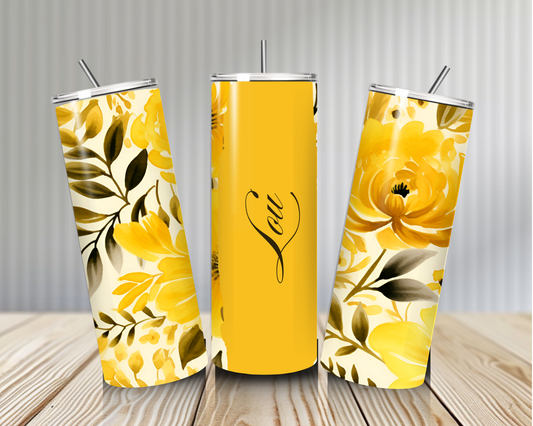 Gourde Tumbler isotherme - Fleurs Jaunes & Doré