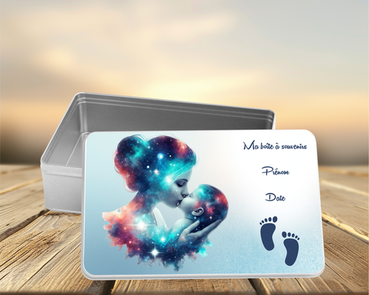 Boîte Souvenirs Bébé Garçon Personnalisée Métal – Coffret Naissance Prénom Date (A&C My Créa)