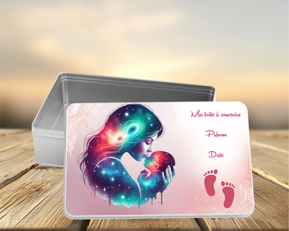 Boîte Souvenirs Bébé Fille Personnalisée Métal – Coffret Naissance Prénom Date (A&C My Créa)