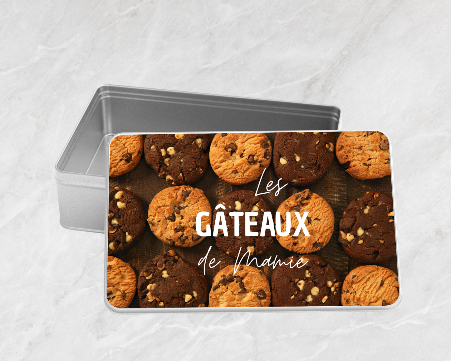 Boîte à biscuits rectangulaire en métal - "Les Gâteaux de Mamie"