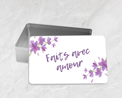 Boîte à biscuits rectangulaire en métal - « Faits avec amour »