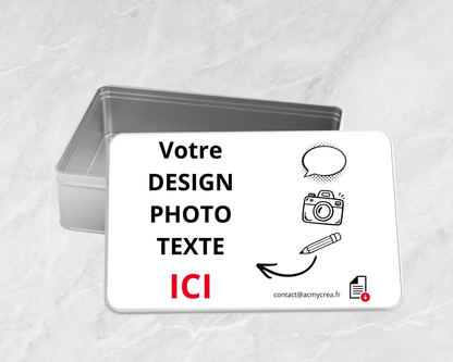 Boîte à biscuits rectangulaire en métal - personnalisable avec votre photo, design, prénom