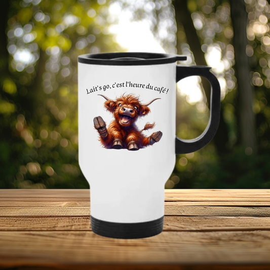 Mug thermos - isotherme Aluminium 450 ml "Vache - Lait's go, c'est l'heure du café !"