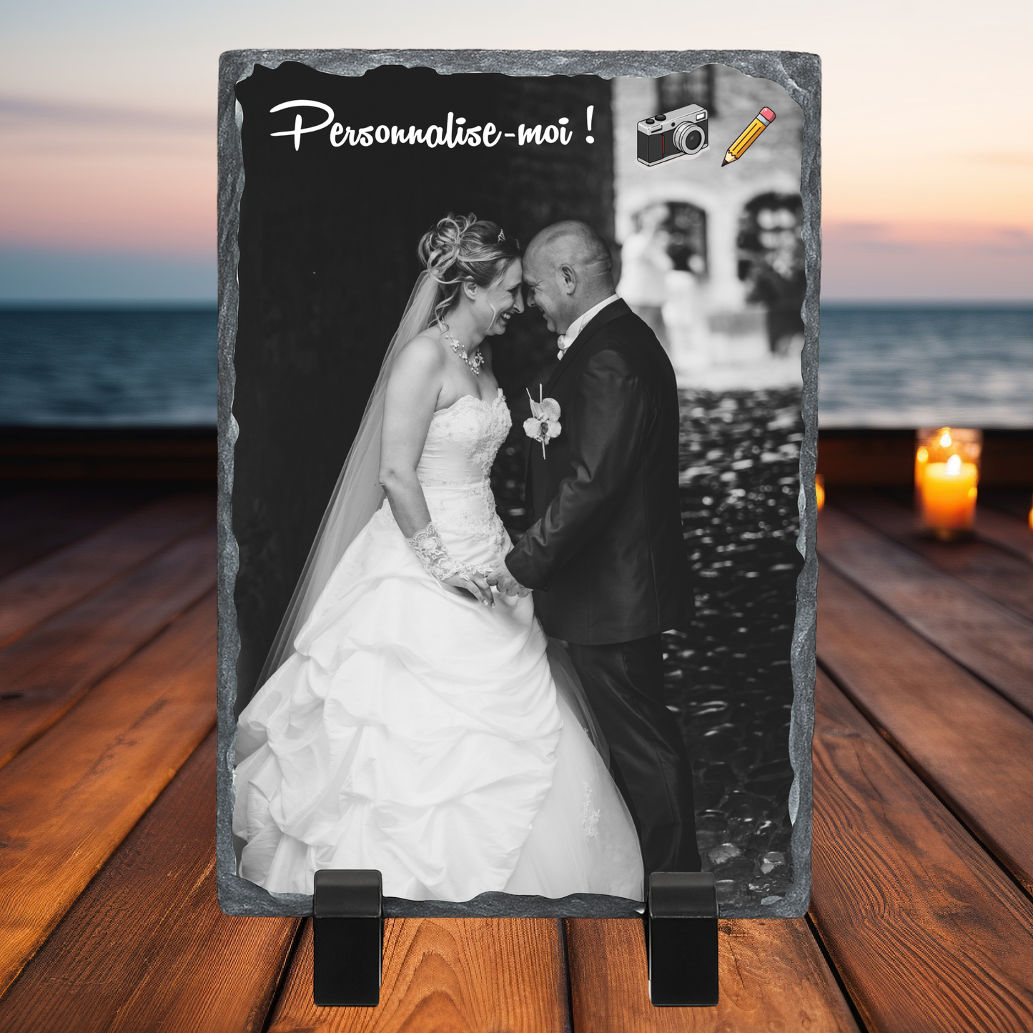 Ardoise Photo Personnalisée 20x30 ou 19x19 cm – Cadre Photo Mariage en Ardoise Cadeau Souvenir