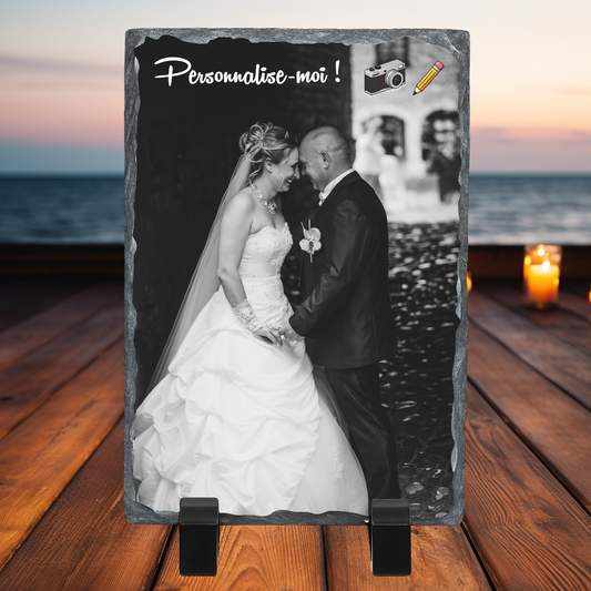 Ardoise Photo Personnalisée 20x30 ou 19x19 cm – Cadre Photo Mariage en Ardoise Cadeau Souvenir