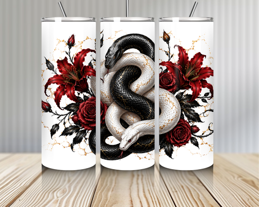 Tumbler Gothique Serpents Noir & Blanc – Fleurs Rouges Élégantes (A&C My Créa)