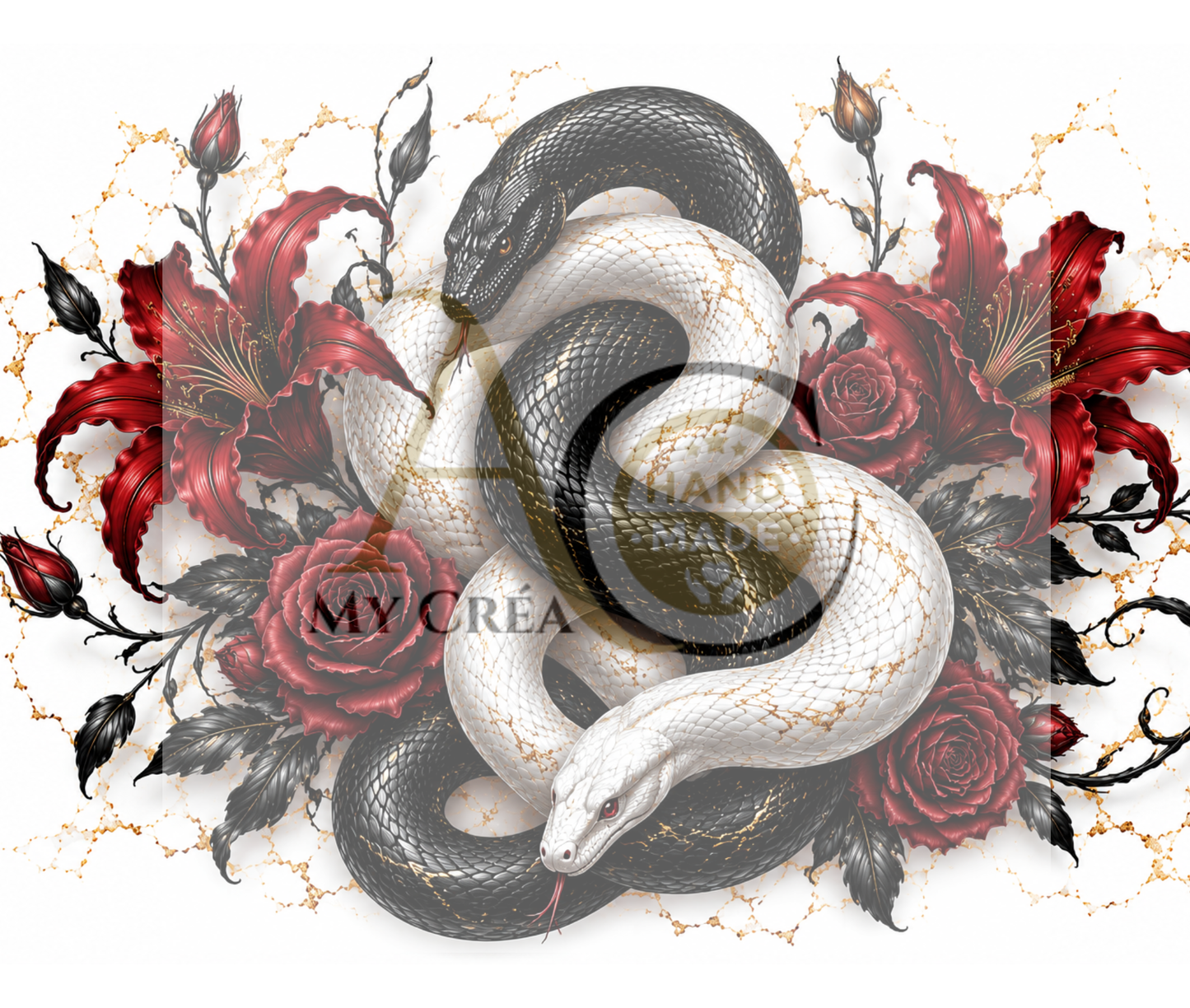 Tumbler Gothique Serpents Noir & Blanc – Fleurs Rouges Élégantes (A&C My Créa)
