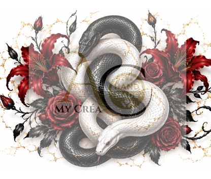 Tumbler Gothique Serpents Noir & Blanc – Fleurs Rouges Élégantes (A&C My Créa)