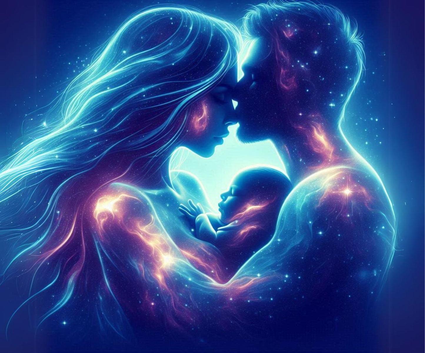 Tapis de souris - Couple avec bébé sur fond bleu