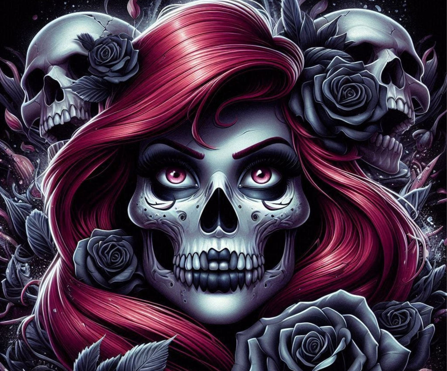 Tapis de souris - Visage de femme en crâne avec cheveux rougeâtre