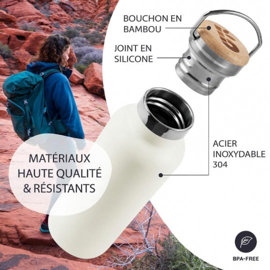 Bouteille - Gourde isotherme 750 ml inox bambou - "J'peux pas J'ai Chasse !" (A&C My Créa)