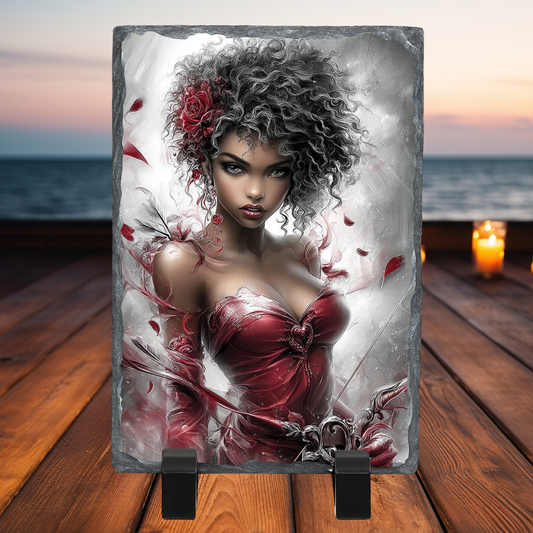 Ardoise Décorative Femme Élégante 30x20 cm – Portrait Féminin Artistique Chic Rouge et Noir (Design A&C My Créa)