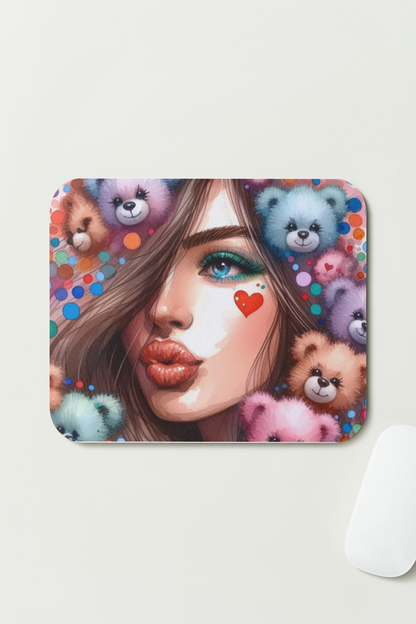 Tapis de souris – Femme et Nounours 🎨 - Tendresse et Couleurs Pop