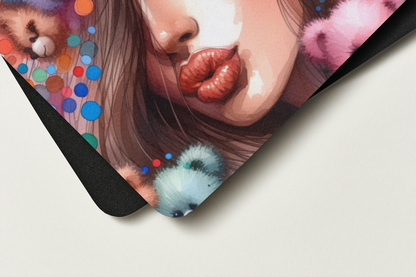 Tapis de souris – Femme et Nounours 🎨 - Tendresse et Couleurs Pop