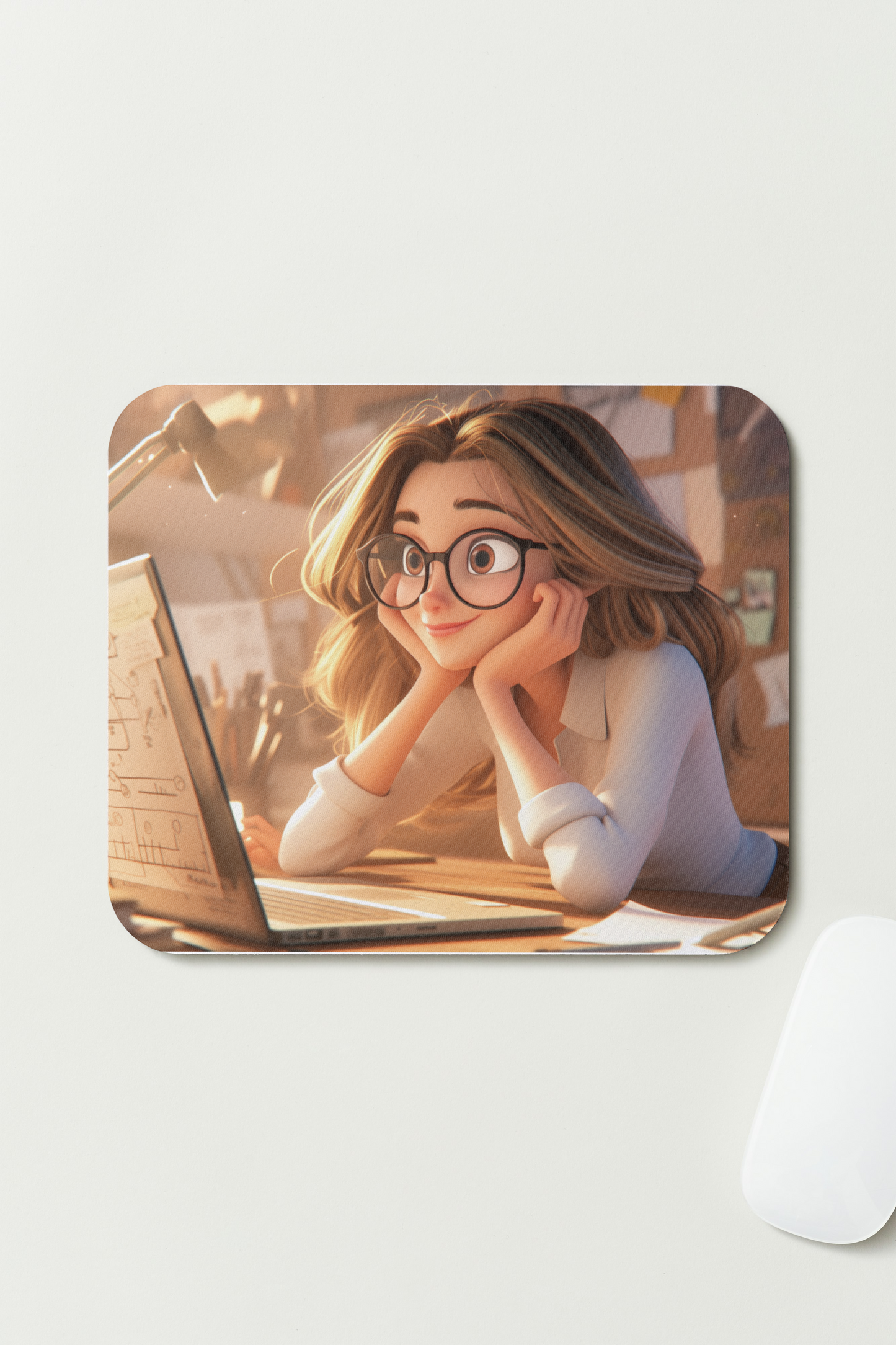 Tapis de souris – Fille devant un Écran d’Ordinateur  💻 - Créativité & Concentration