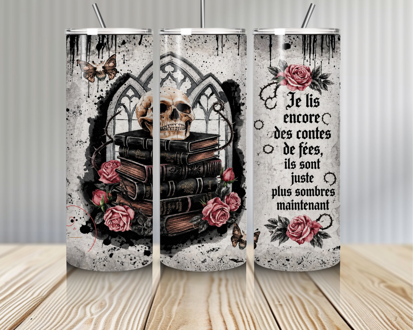 Tumbler Gothique Lecture Crâne Contes de Fées - Gourde Isotherme 590 ml (A&C My Créa)
