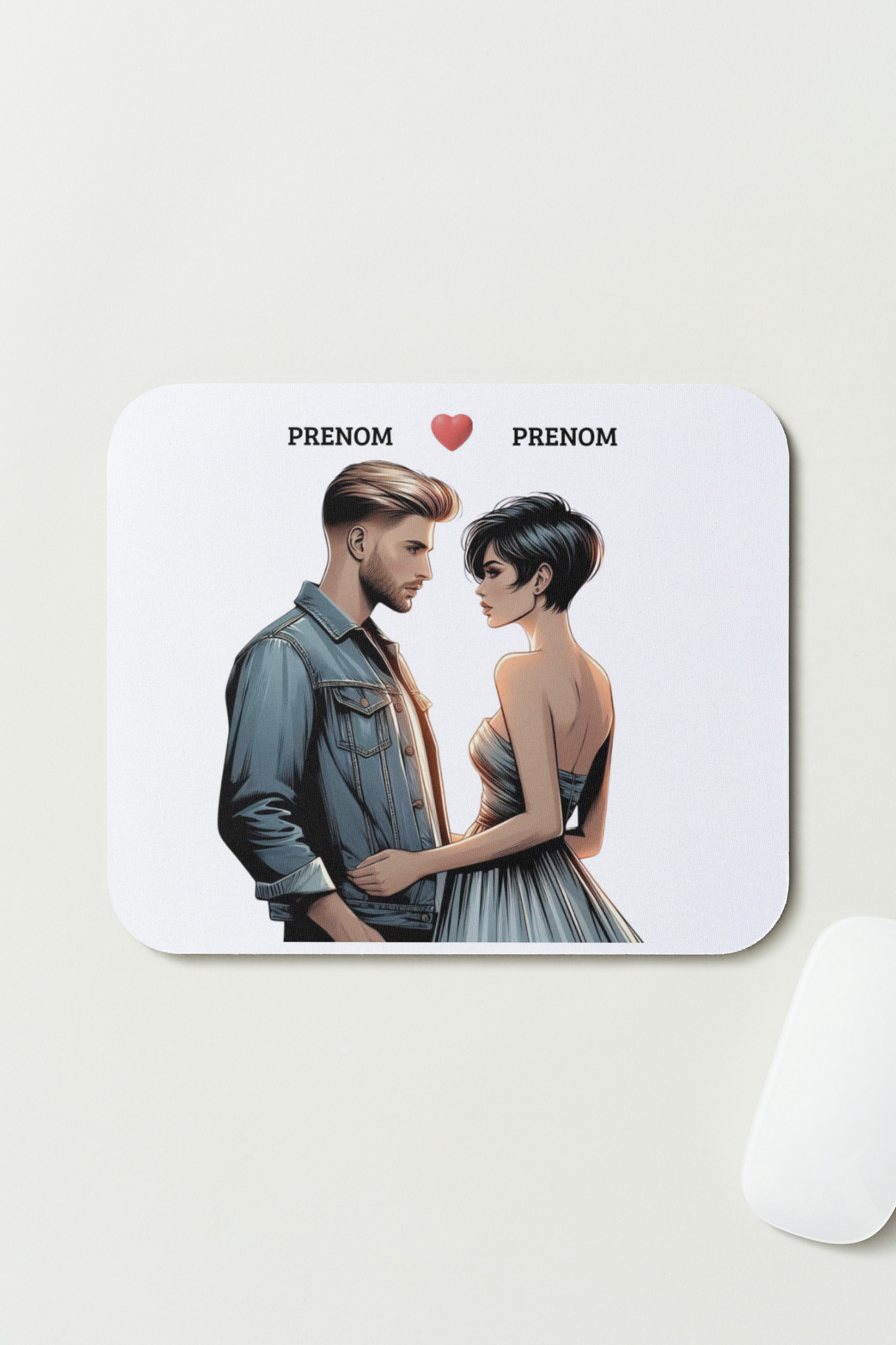 🎨 Tapis de souris – Couple Amoureux – Personnalisé avec vos Prénoms