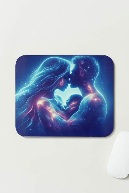 Tapis de souris - Couple avec bébé sur fond bleu
