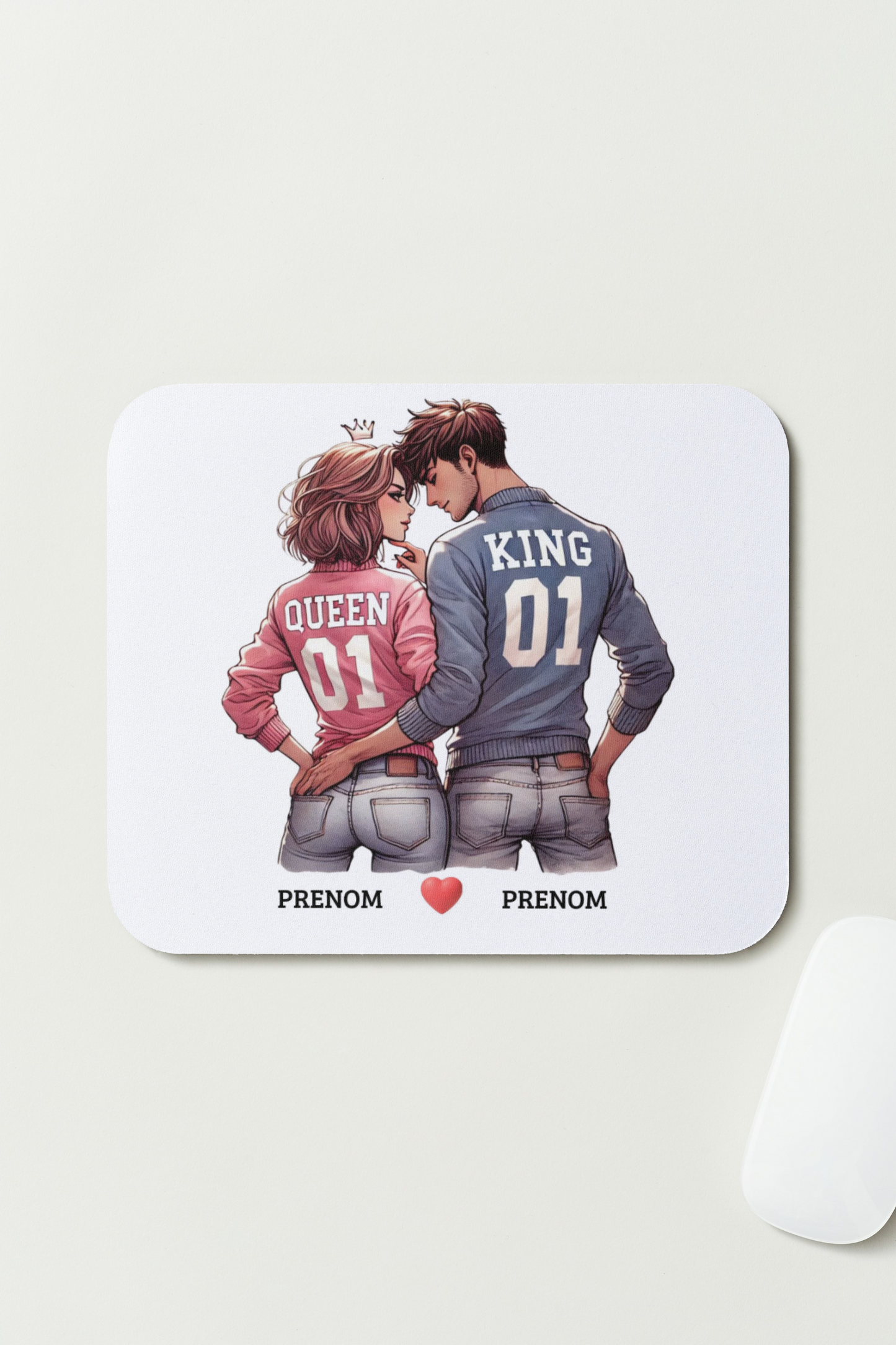 🎨 Tapis de souris – Couple « King & Queen » – Personnalisé avec vos Prénoms