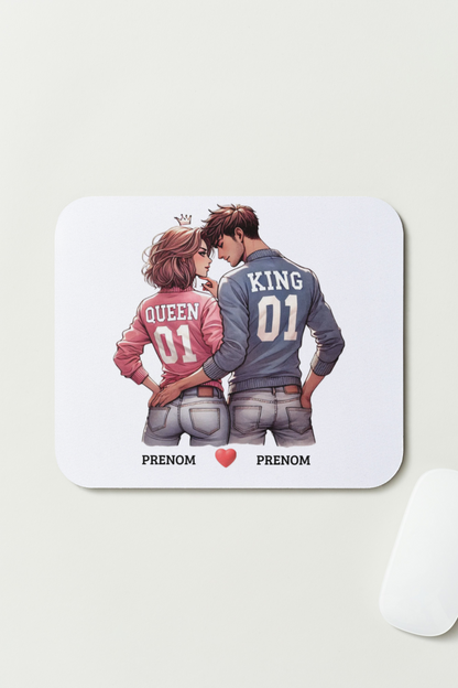 🎨 Tapis de souris – Couple « King & Queen » – Personnalisé avec vos Prénoms