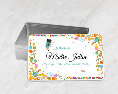 Boîte Métal Personnalisée Maîtresse - Maître Année Scolaire Cadeau (A&C My Créa)