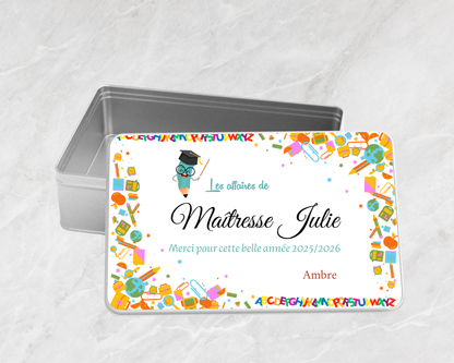 Boîte Métal Personnalisée Maîtresse - Maître Année Scolaire Cadeau (A&C My Créa)