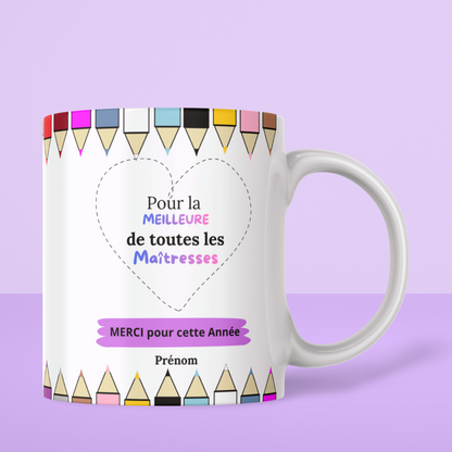 Mug Maîtresse / Maître Personnalisé – Cadeau Fin d’Année Scolaire Merci Prénom (A&C My Créa)