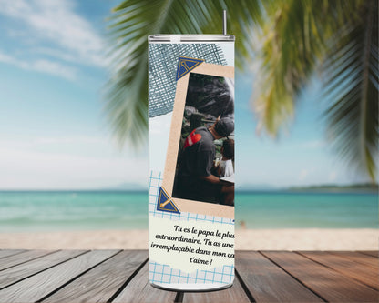 Tumbler Personnalisé Papa avec Photos – Gourde Isotherme 590 ml Fête des Pères (A&C My Créa)