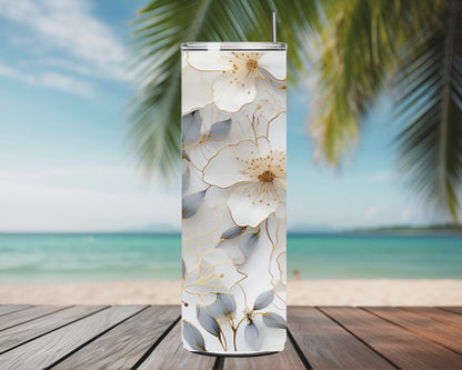 Gourde Tumbler isotherme - Fleurs Blanches & Doré