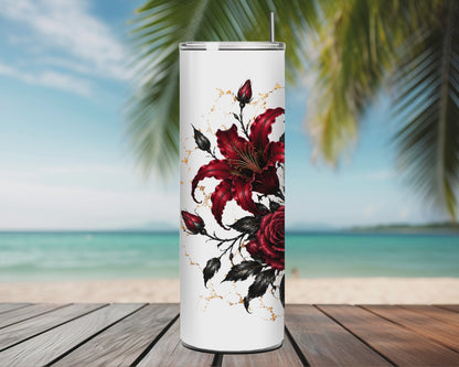Tumbler Gothique Serpents Noir & Blanc – Fleurs Rouges Élégantes (A&C My Créa)