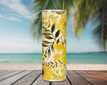 Gourde Tumbler isotherme - Fleurs Jaunes & Doré