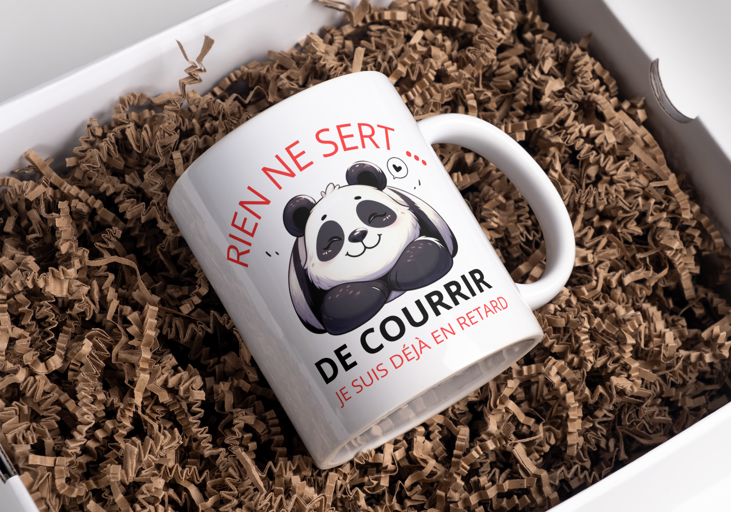 Mug humour - Panda « Rien ne sert de courir… je suis déjà en retard »
